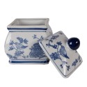 Clayre & Eef Voorraadpot Deksel 13x13x17 cm Wit Blauw Keramiek