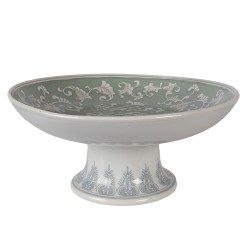 Clayre & Eef Taartplateau op Voet Ø 26x13 cm Wit Groen Porselein