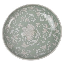 Clayre & Eef Taartplateau op Voet Ø 26x13 cm Wit Groen Porselein