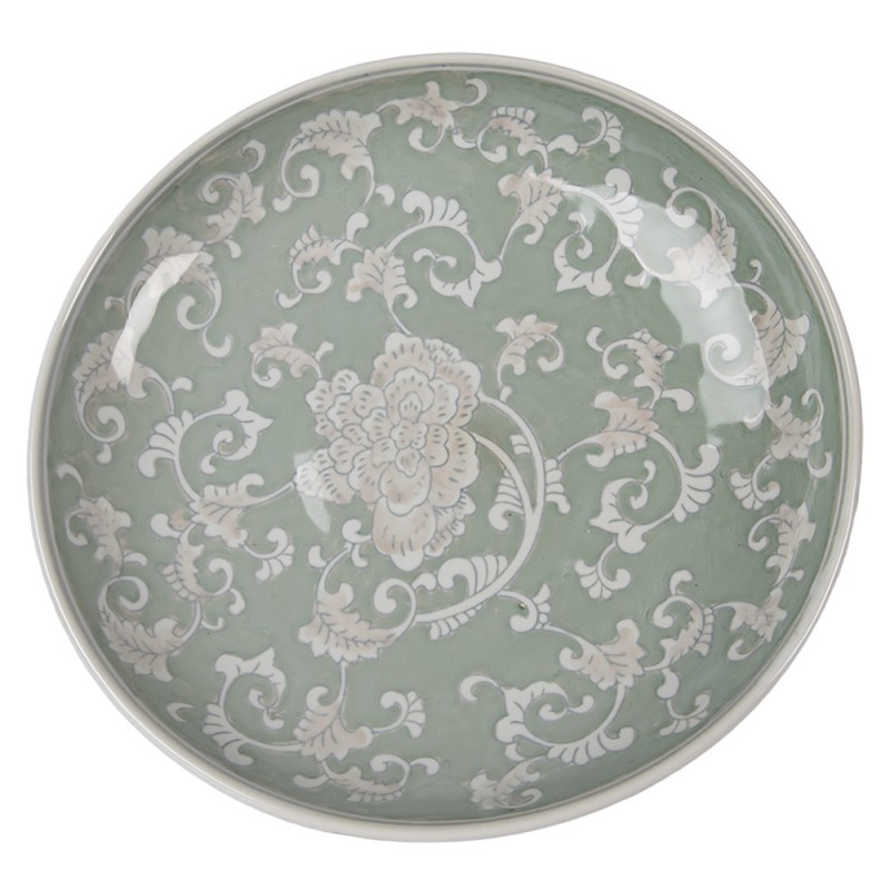 Clayre & Eef Taartplateau op Voet Ø 26x13 cm Wit Groen Porselein Clayre & Eef Taartplateau op Voet Ø 26x13 cm Wit Groen Porselein