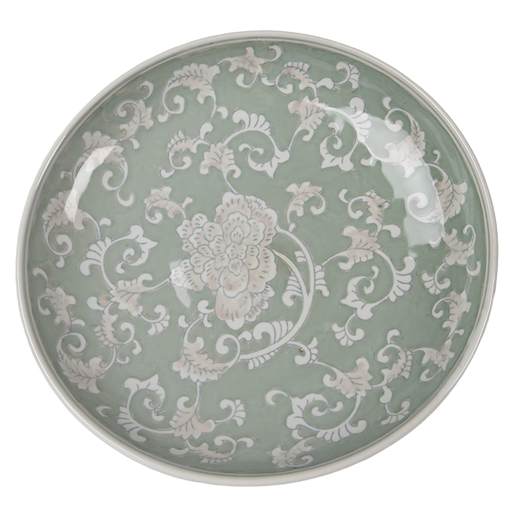 Taartplateau Op Voet Ø 26X13 Cm Wit Groen Porselein-image