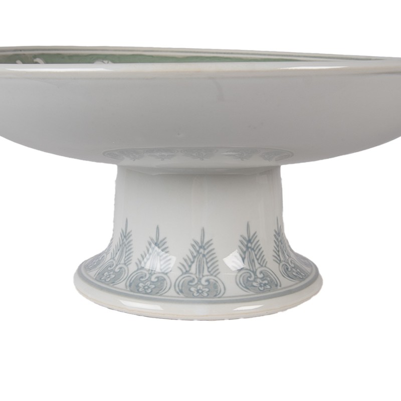 Clayre & Eef Taartplateau op Voet Ø 26x13 cm Wit Groen Porselein Clayre & Eef Taartplateau op Voet Ø 26x13 cm Wit Groen Porselein