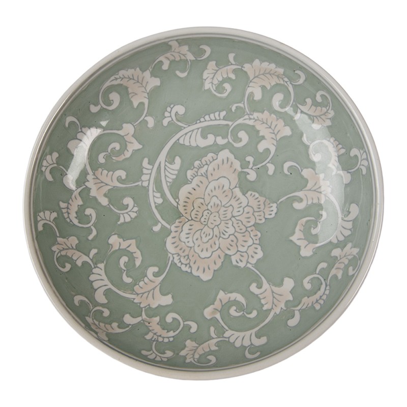 Clayre & Eef Taartplateau op Voet Ø 32x15 cm Wit Groen Porselein Clayre & Eef Taartplateau op Voet Ø 32x15 cm Wit Groen Porselein