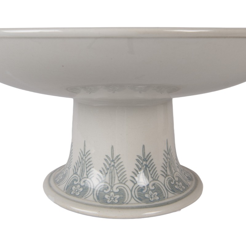 Clayre & Eef Taartplateau op Voet Ø 32x15 cm Wit Groen Porselein Clayre & Eef Taartplateau op Voet Ø 32x15 cm Wit Groen Porselein