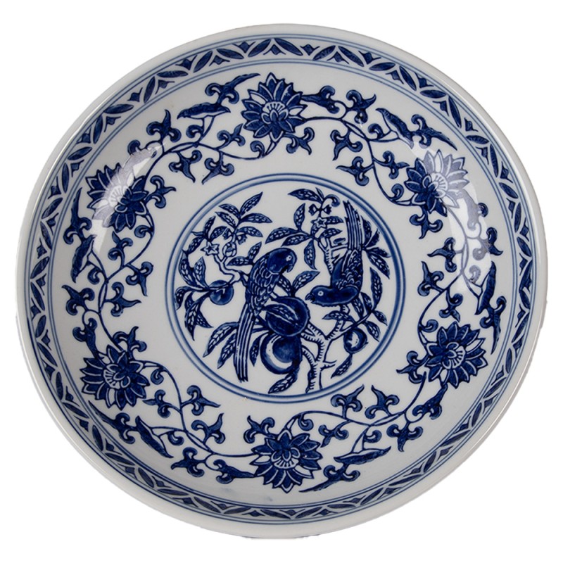 Clayre & Eef Taartplateau op Voet Ø 26x13 cm Wit Blauw Porselein Clayre & Eef Taartplateau op Voet Ø 26x13 cm Wit Blauw Porselein