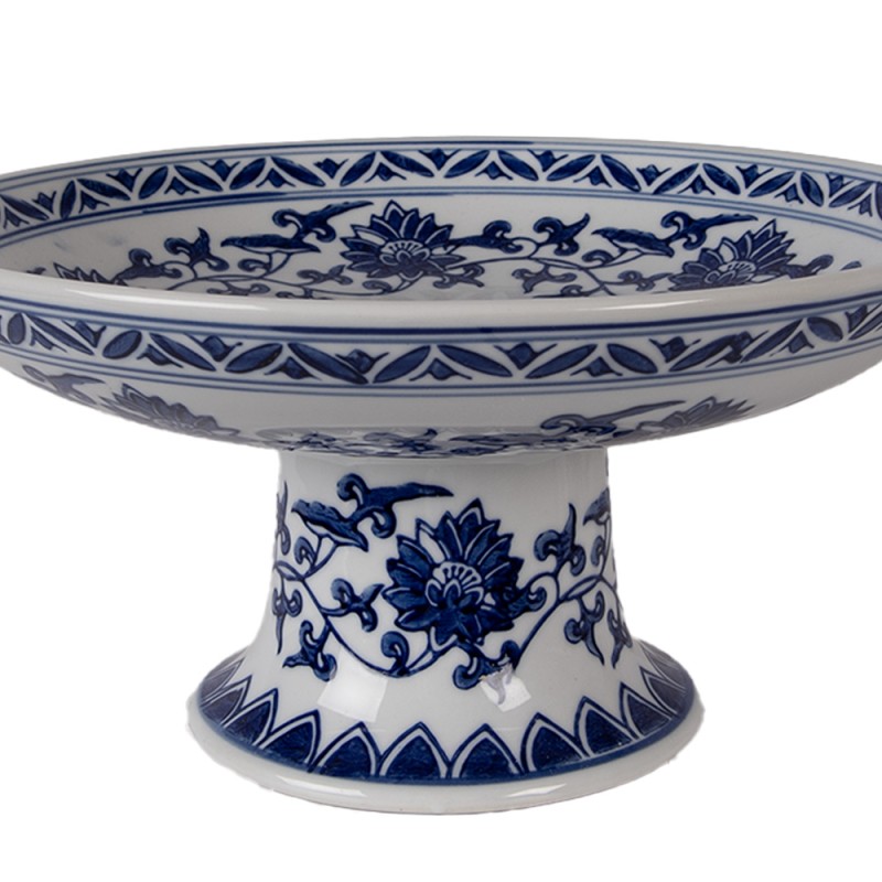 Clayre & Eef Taartplateau op Voet Ø 26x13 cm Wit Blauw Porselein Clayre & Eef Taartplateau op Voet Ø 26x13 cm Wit Blauw Porselein