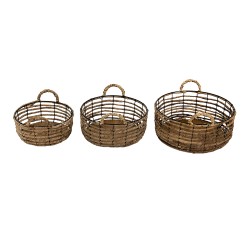Clayre & Eef Cesto per riporre set di 3 Ø 39 Ø 34 Ø 29 cm Marrone Rattan