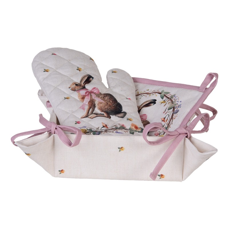 Clayre & Eef Cestino del pane 35x35x8 cm Beige Cotone