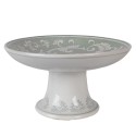 Clayre & Eef Taartplateau op Voet Ø 21x11 cm Wit Groen Porselein