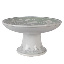 Clayre & Eef Plaque à gâteaux sur pied Ø 21x11 cm Blanc Vert Porcelaine