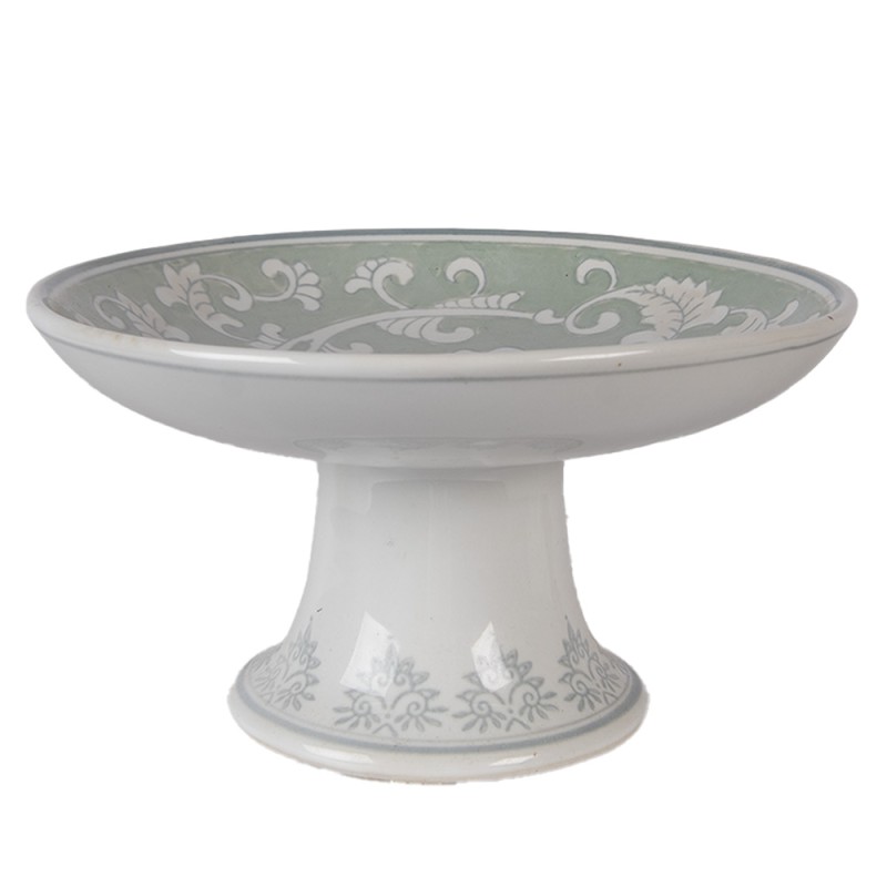 Clayre & Eef Taartplateau op Voet Ø 21x11 cm Wit Groen Porselein