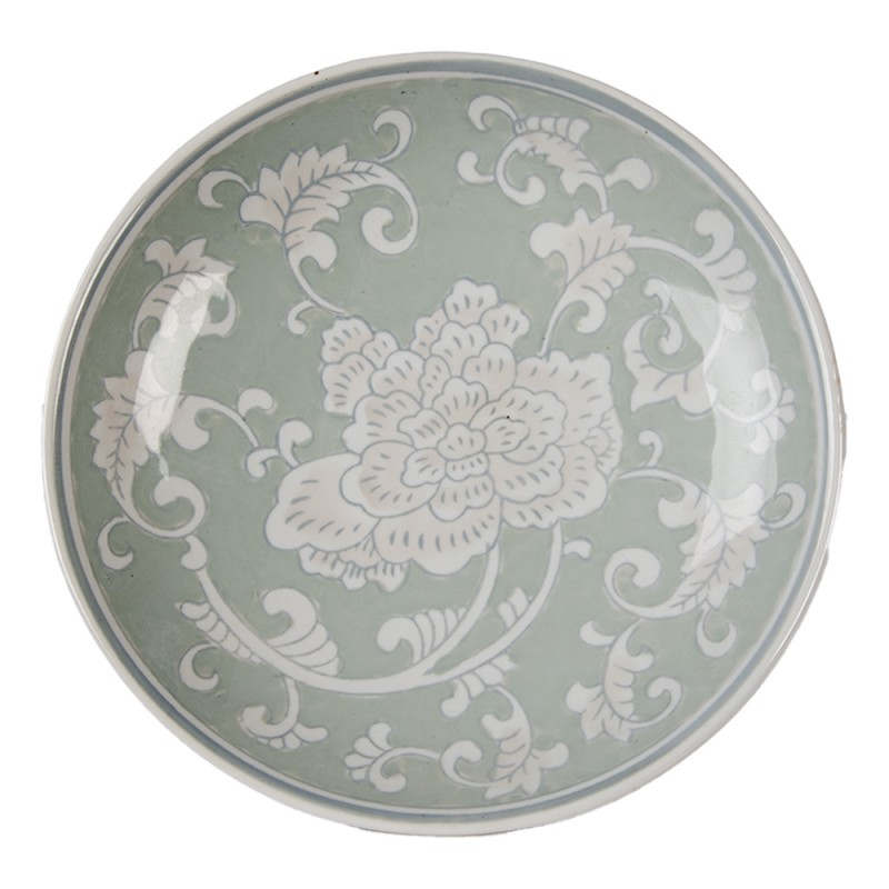 Clayre & Eef Taartplateau op Voet Ø 21x11 cm Wit Groen Porselein