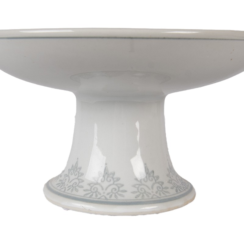 Clayre & Eef Taartplateau op Voet Ø 21x11 cm Wit Groen Porselein