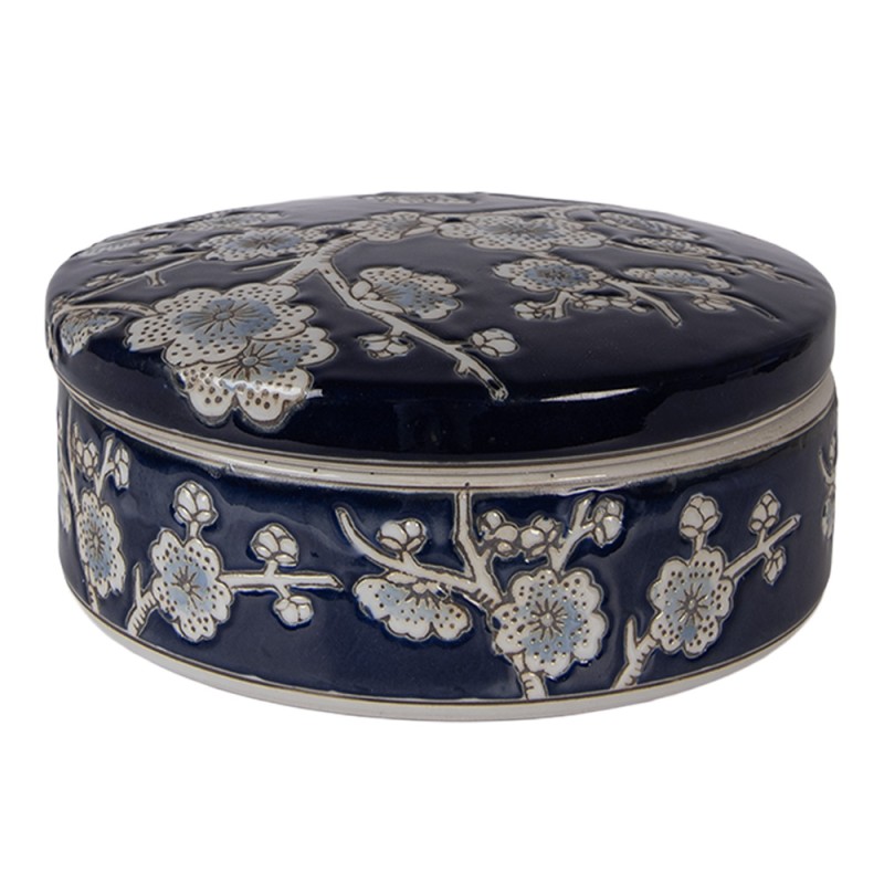 Clayre & Eef Boîte à bijoux Ø 18x8 cm Bleu Céramique