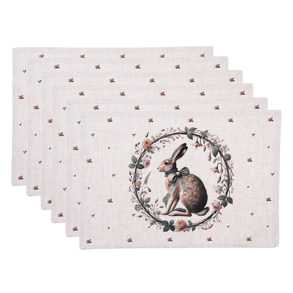 Clayre&Eef Placemats Set van 6 48x35 cm Beige Katoen afbeelding