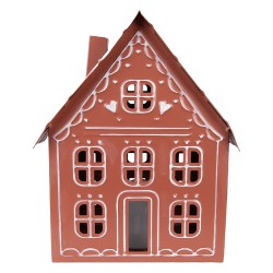 Clayre & Eef Decoratie Huis met LED 27x19x32 cm/ 3x AAA Bruin Metaal