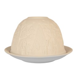 Clayre & Eef Waxinelichthouder Ø 12x8 cm Wit Porselein Huizen