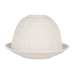 Clayre & Eef Waxinelichthouder Ø 12x8 cm Wit Porselein Huizen