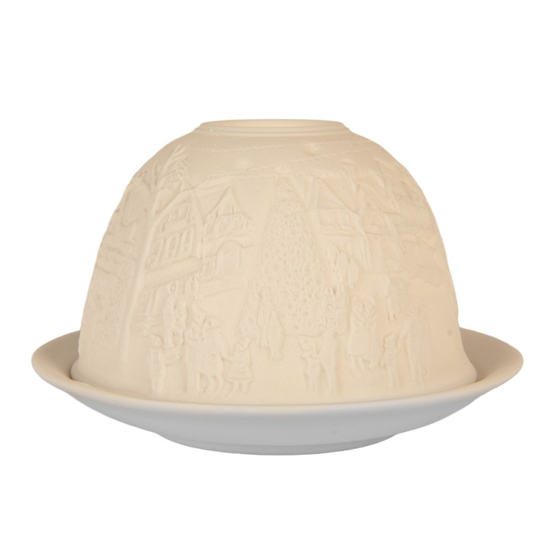 Clayre & Eef Porte-bougie Ø 12x8 cm Blanc Porcelaine Maisons