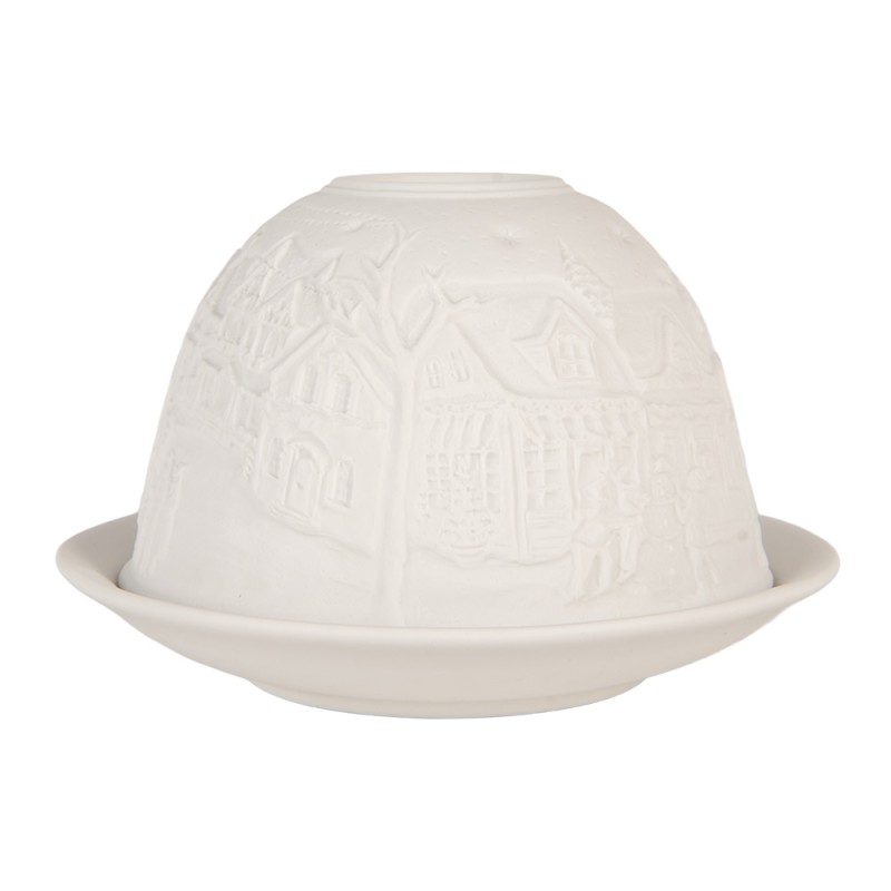 Clayre & Eef Porte-bougie Ø 12x8 cm Blanc Porcelaine Maisons