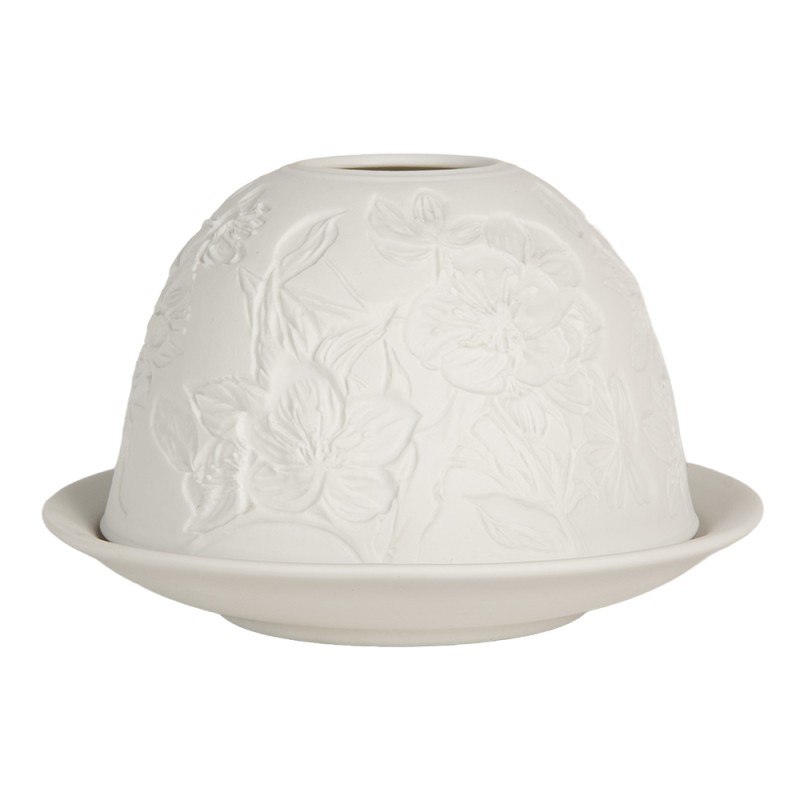 Clayre & Eef Portacandela Ø 12x8 cm Bianco Porcellana