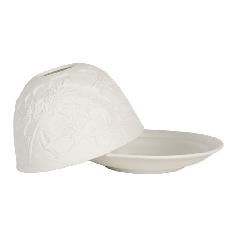 Clayre & Eef Portacandela Ø 12x8 cm Bianco Porcellana