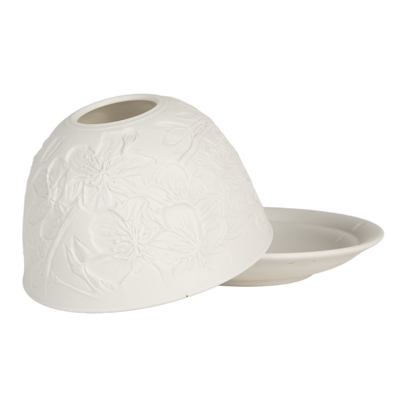 Clayre & Eef Portacandela Ø 12x8 cm Bianco Porcellana