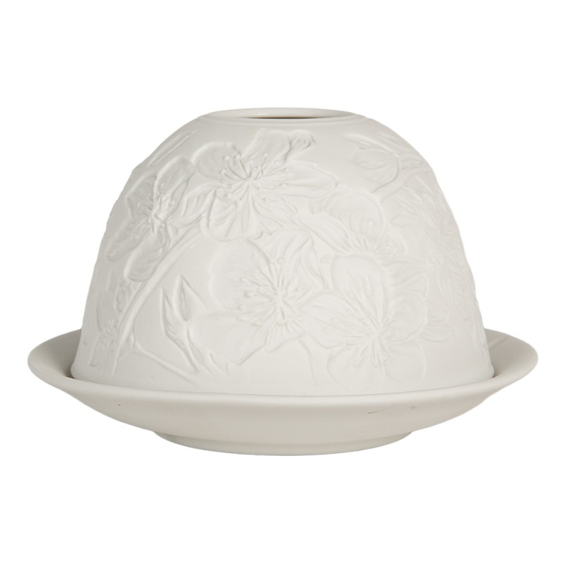 Clayre & Eef Portacandela Ø 12x8 cm Bianco Porcellana