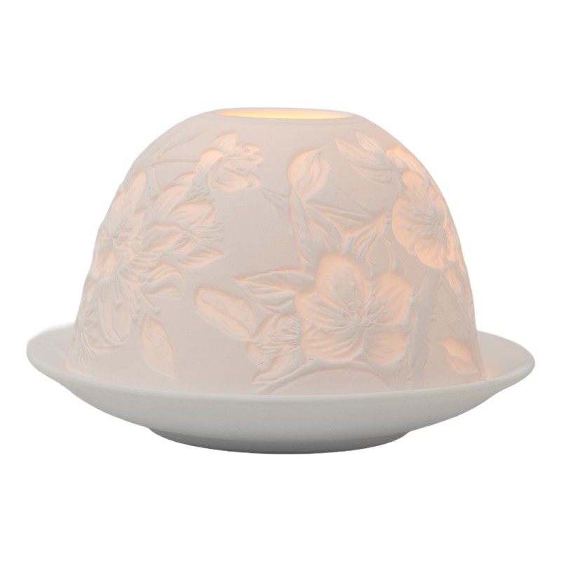 Clayre & Eef Portacandela Ø 12x8 cm Bianco Porcellana