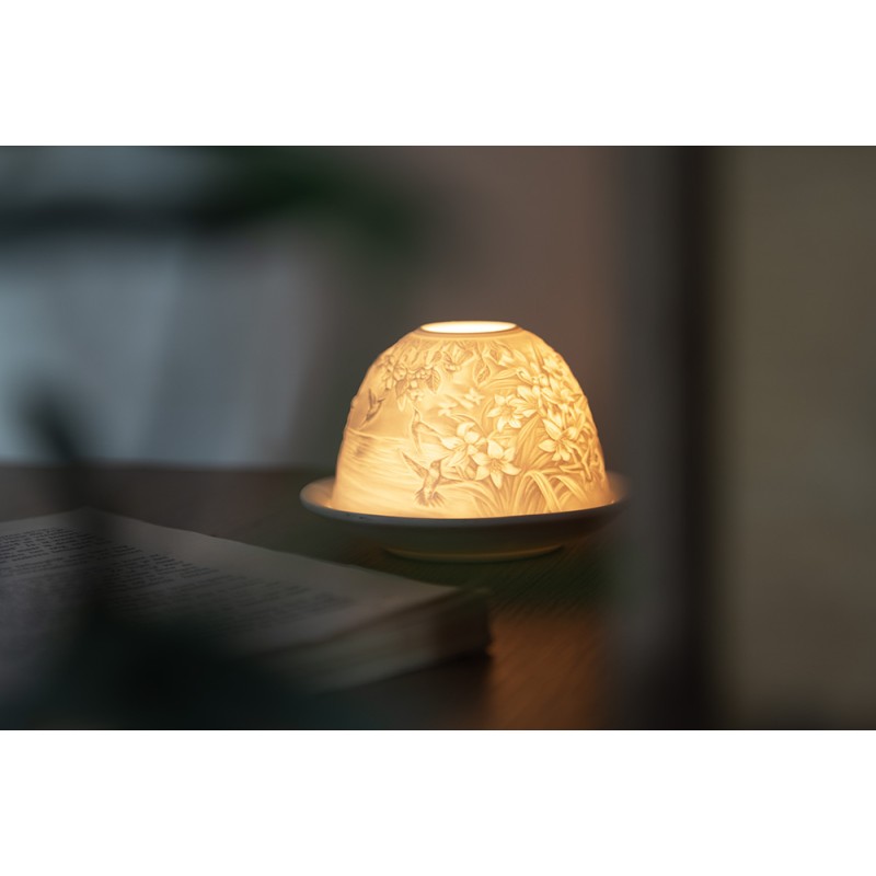 Clayre & Eef Teelichthalter Ø 12x8 cm Weiß Porzellan Blumen