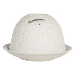 Clayre & Eef Waxinelichthouder Ø 12x8 cm Wit Porselein Huizen