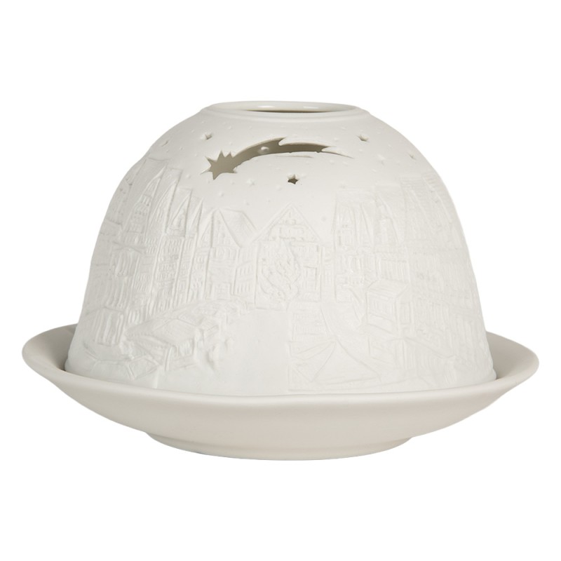 Clayre & Eef Porte-bougie Ø 12x8 cm Blanc Porcelaine Maisons
