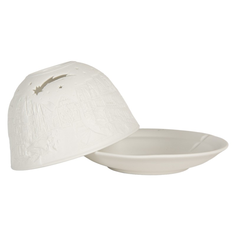 Clayre & Eef Porte-bougie Ø 12x8 cm Blanc Porcelaine Maisons