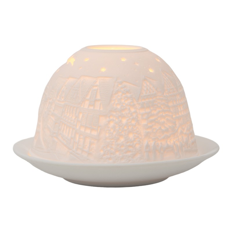 Clayre & Eef Porte-bougie Ø 12x8 cm Blanc Porcelaine Maisons