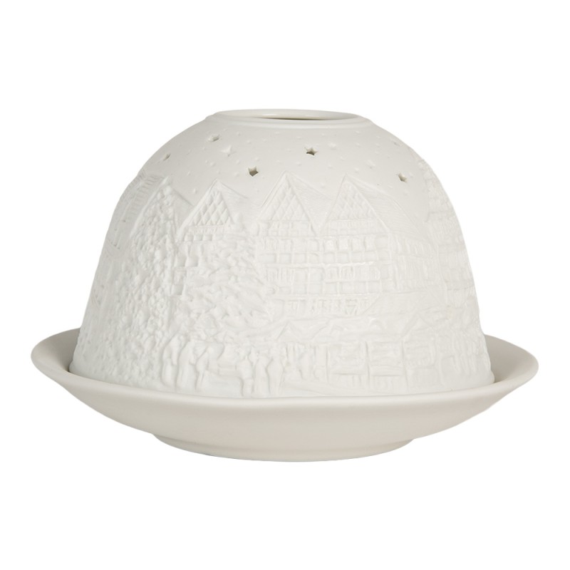 Clayre & Eef Porte-bougie Ø 12x8 cm Blanc Porcelaine Maisons