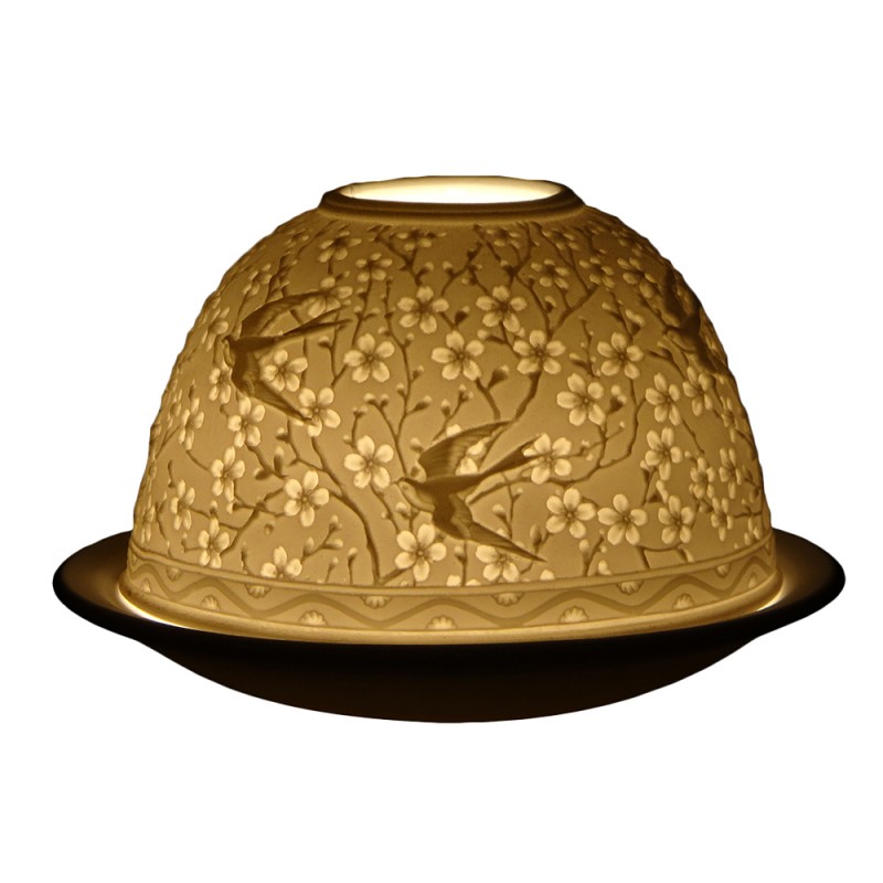 Clayre & Eef Tealight Holder Ø 12x8 cm White Porcelain Swallow