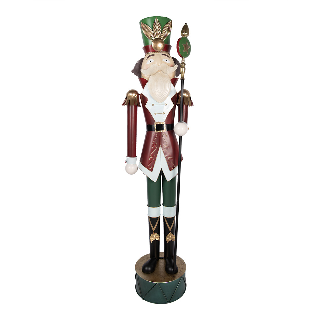 Clayre&Eef Kerstdecoratie Beeld Notenkraker 60x41x207 cm Rood Groen Metaal afbeelding