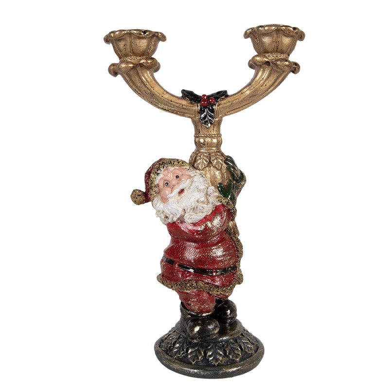Clayre & Eef Kandelaar Kerstman 17x10x28 cm Goudkleurig Kunststof