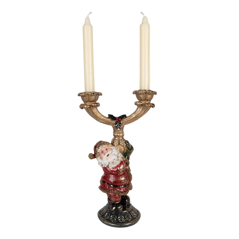 Clayre & Eef Kandelaar Kerstman 17x10x28 cm Goudkleurig Kunststof