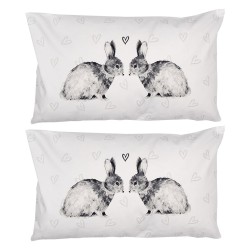 Clayre & Eef Kussenhoes set van 2 30x50 cm Wit Polyester Konijnen