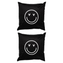 Clayre & Eef Lot de 2 housses de coussin 45x45 cm Noir Blanc Polyester smile