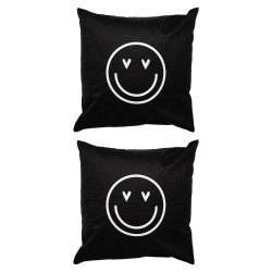 Clayre & Eef Lot de 2 housses de coussin 45x45 cm Noir Blanc Polyester smile