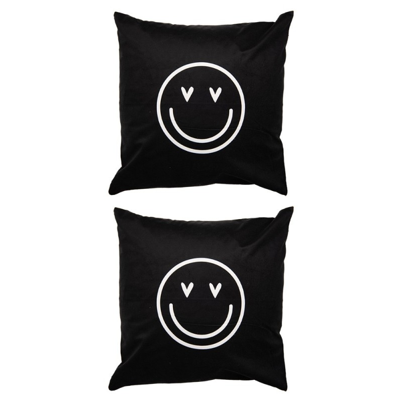 Clayre & Eef Lot de 2 housses de coussin 45x45 cm Noir Blanc Polyester smile