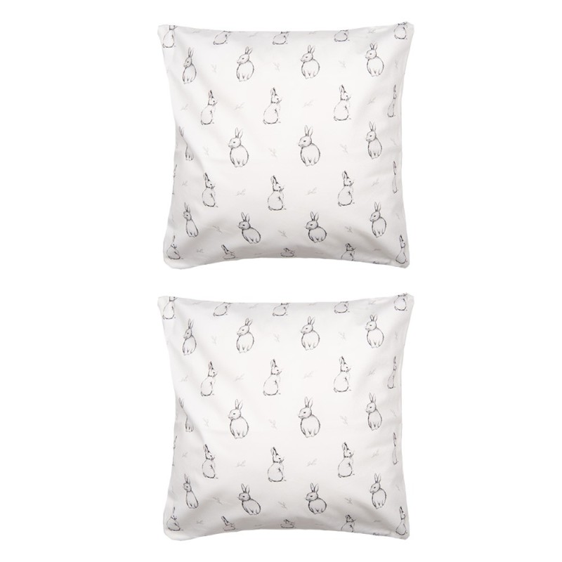 Clayre & Eef Lot de 2 housses de coussin 45x45 cm Beige Polyester Lapin