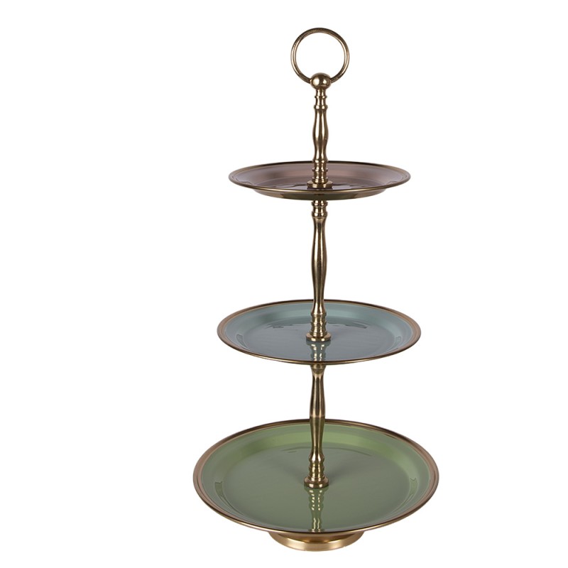 Clayre & Eef Etagere 3 layer Ø 27x51 cm Green Stainless Steel