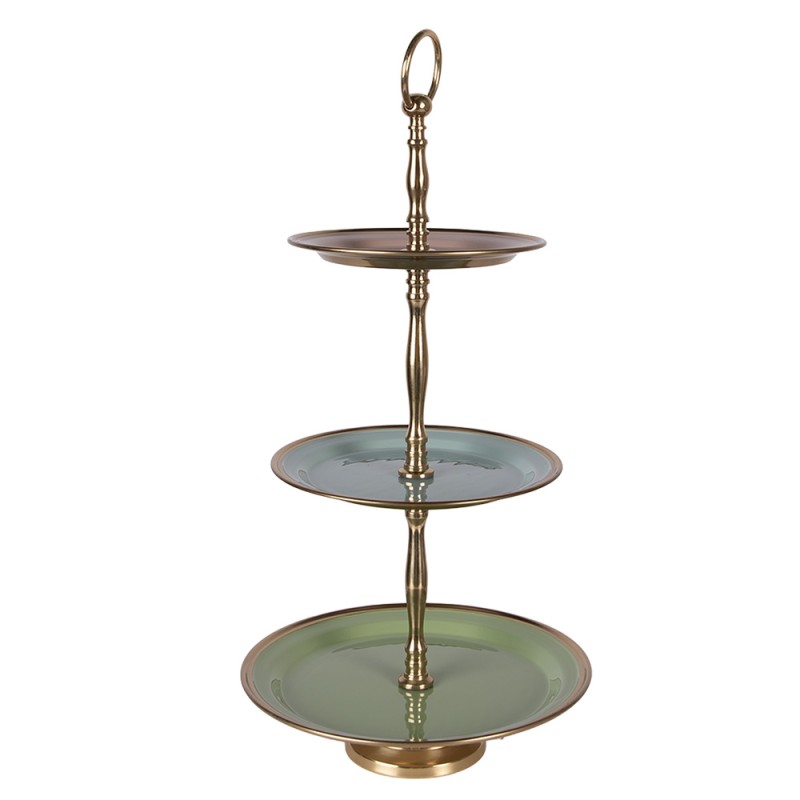 Clayre & Eef Etagere 3 layer Ø 27x51 cm Green Stainless Steel
