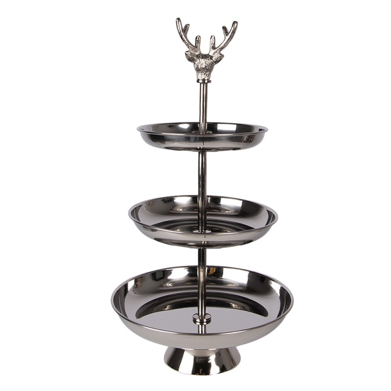 Clayre & Eef 3-Schicht-Etagere Ø 26x48 cm Silberfarbig Aluminium