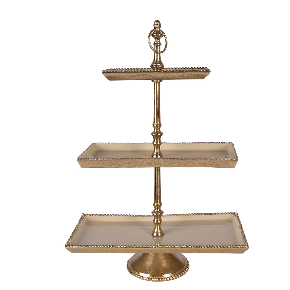 Clayre&Eef Etagère 3 laags 34x17x50 cm Beige Aluminium afbeelding