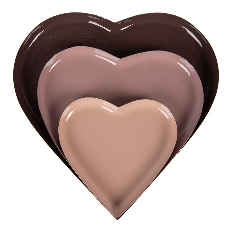 Clayre & Eef Decoratie schaal Set van 3 Hart Ø 24 / Ø 19 / Ø 13 cm Meerkleurig Metaal
