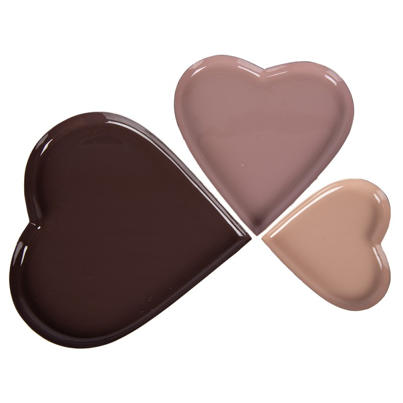 Clayre & Eef Decoratie schaal Set van 3 Hart Ø 24 / Ø 19 / Ø 13 cm Meerkleurig Metaal